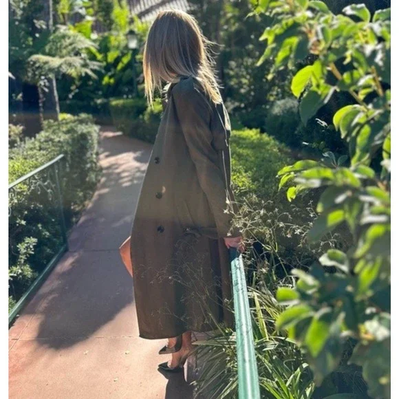 Zadig & Voltaire Trench Coat Medium Green La Parisienne Lyocell Military Belted - Picture 14 of 16